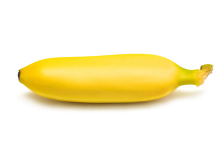 单婴儿香蕉对白色背景。平躺, 顶部视图。平躺, 顶部视图。黄色水果