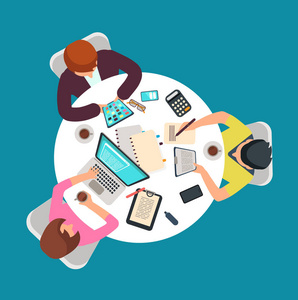 会议室矢量插图中的会议人员照片