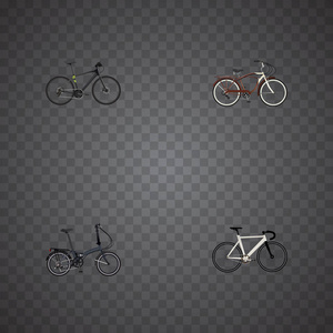 现实的折叠运动周期 混合脚踏车 旅程自行车和其他向量元素。生活方式现实符号集还包括巡航，轨道，培训对象