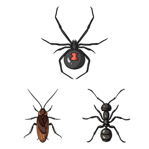 不同种类的昆虫卡通图标集为设计收藏。昆虫节肢动物矢量符号图