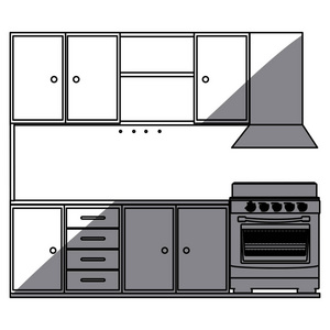 厨房橱柜用炉及烘箱的单色剪影图片