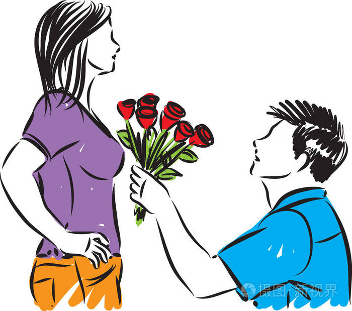 男人送花给女人矢量插画