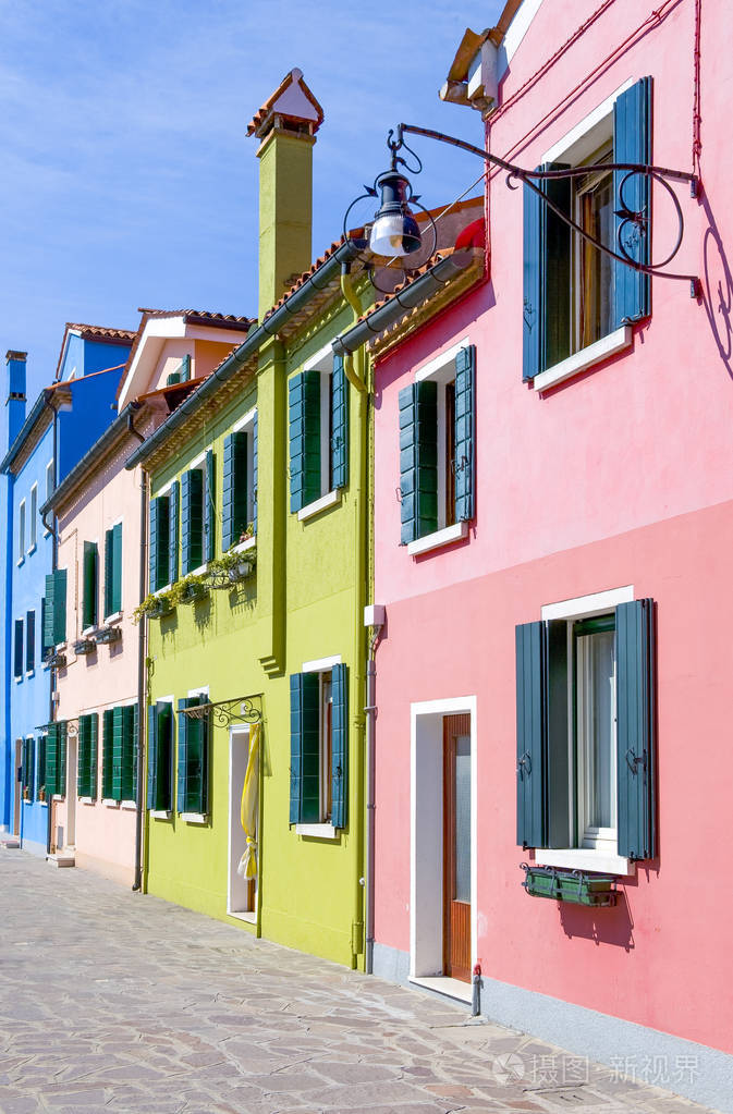 欧洲, 意大利, 威尼西亚, 布拉诺岛典型的五颜六色的房子