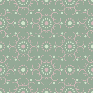 几何绿色无缝背景与粉红色元素的墙纸, 纺织品和织物