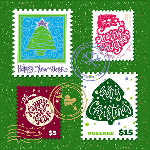收集邮票新年和圣诞快乐