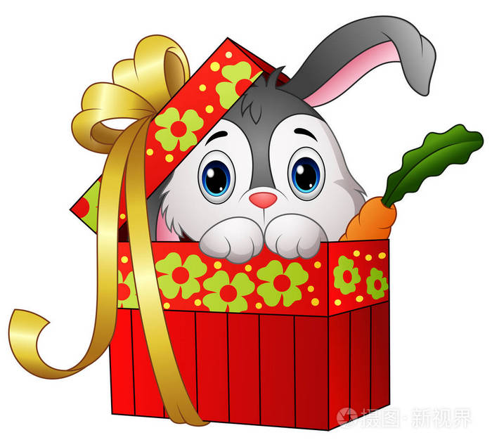 可爱的兔子卡通在一个礼品盒
