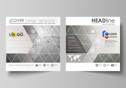 广场的业务模板设计小册子 传单 小册子 报告。小叶封面 抽象矢量布局。化学模式，分子结构在灰色的背景上。科学和技术概念