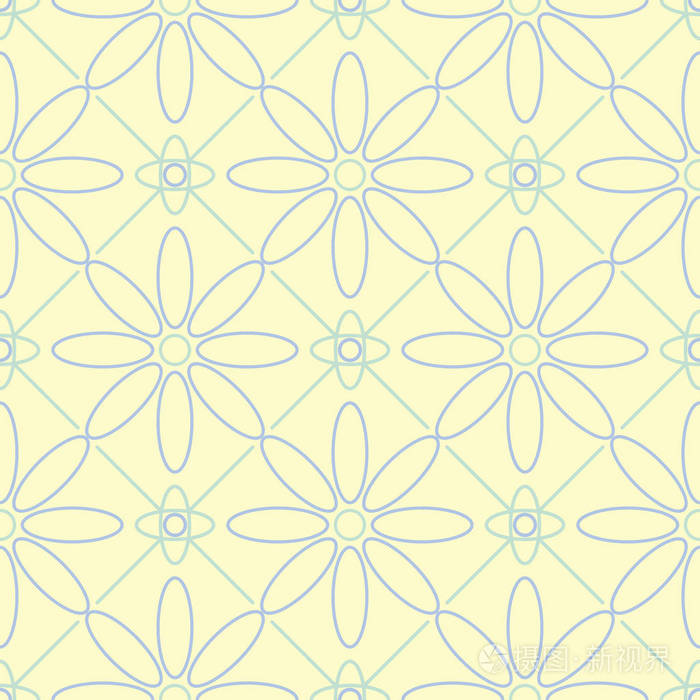 花卉无缝图案。米色背景以淡蓝色和绿色花元素为墙纸纺织品和织品