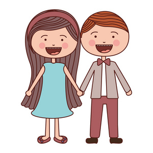 彩色轮廓微笑表达卡通情侣穿着正式采取双手照片