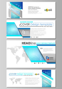 社会媒体和电子邮件标头集，现代的横幅。抽象设计模板，矢量中常用的尺寸的布局。化学模式 分子结构 医学 Dna 研究。医学概念