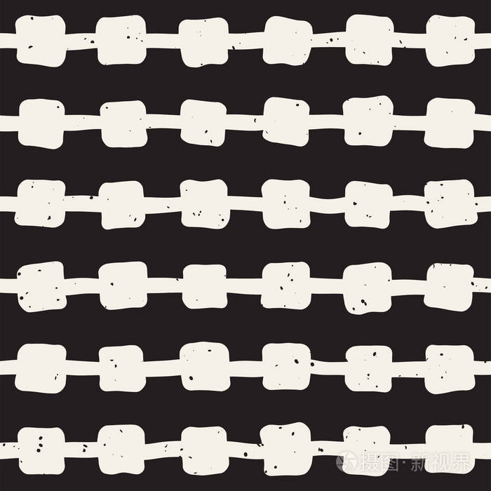 手工绘制线无缝蹩脚图案。黑白的抽象几何重复平铺纹理