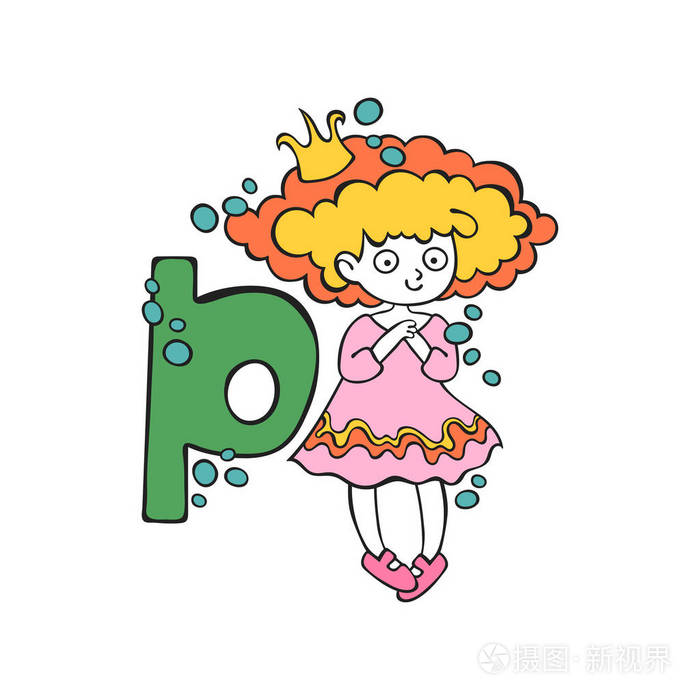 英文字母 p 公主.白色背景上的孤立向量对象