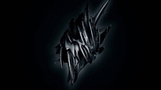 抽象的黑色尖齿球面物体循环与α哑光.黑色流动不规则物质照片