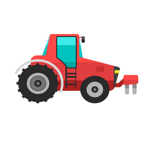 农用运输车红色拖拉机或收割机机类型结合配件犁地割草，种植和收获矢量图图标