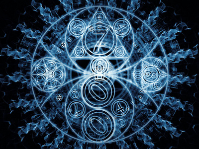 数量和分形几何符号上的魔术,数学和神秘学学科背景设计照片