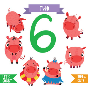 数字的汇集与动物.从1到 10设置为孩子学习计数和写照片