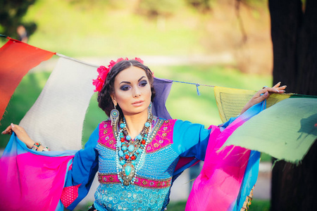 漂亮的亚洲女子穿着传统的越南人照片