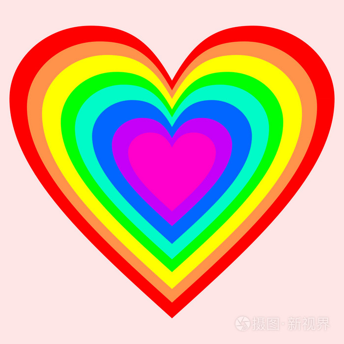 一个大的心在彩虹的颜色