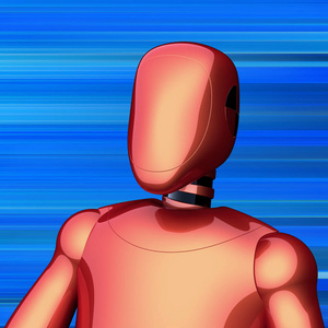 机器人人工红橙以上蓝色速度条纹背景头像。未来机器人, 机器人, 机器人人物肖像。3d 插图