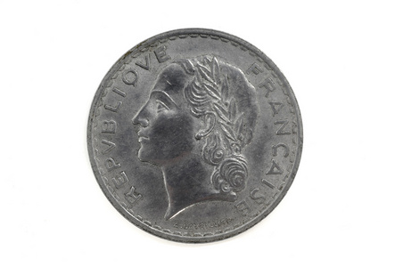 法国硬币，五个法郎，从 1950 年