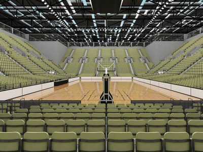 美丽的现代体育竞技场为 vip 篮球框灯和橄榄绿色灰色座位 1 万球迷