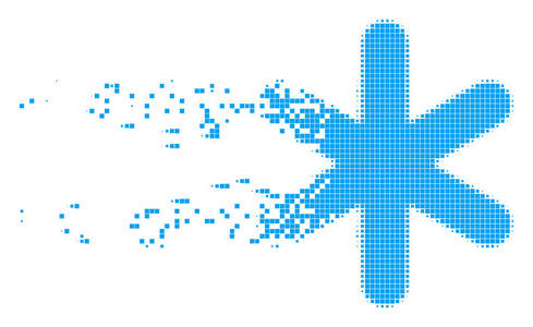 溶解雪花点缀的矢量图标, 具有崩解效果。矩形碎片被排列成分散的雪花形式。像素尘效应显示网络空间事物的速度和运动