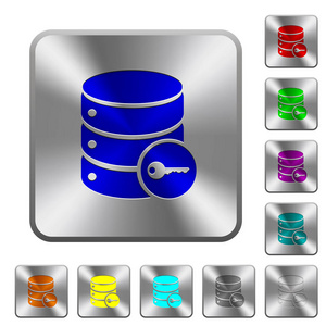 安全数据库雕刻图标在圆角方形光泽钢按钮