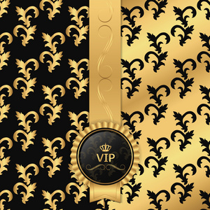 黄金扑克背景图黑色和黄金背景与垂直丝带和圆的 vip 商标照片