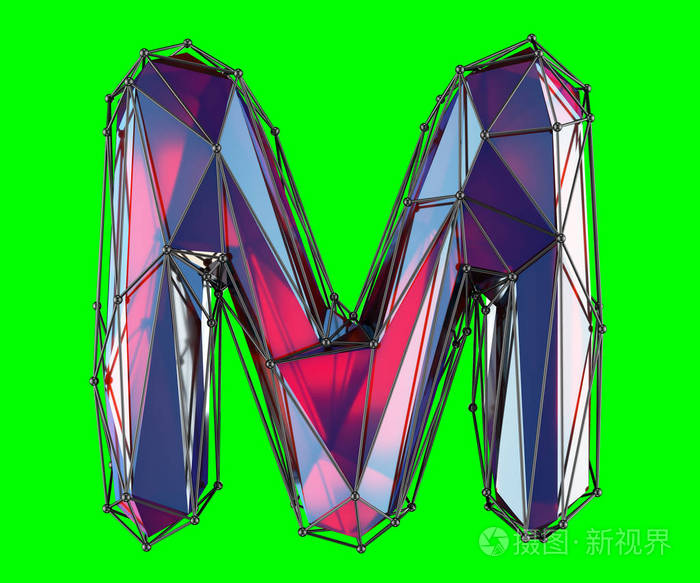 大写拉丁文字母 m 在低聚样式红色颜色隔绝在绿色背景上