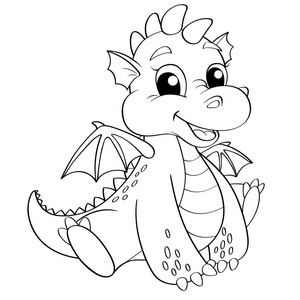 可爱的卡通龙.黑色和白色矢量图的着色书照片