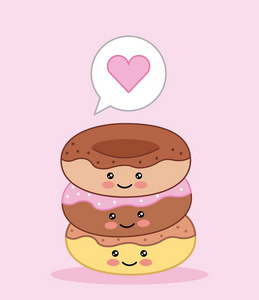 可爱甜甜甜圈爱卡通矢量插画
