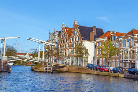 在哈勒姆，荷兰 Spaarne 河桥