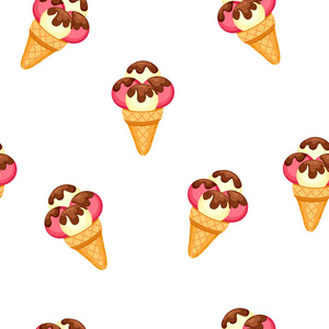 模式的冰淇淋矢量图 eps 10。背景纹理草莓和香草冰激淋甜点