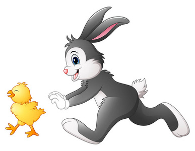 有趣的兔子卡通追逐小鸡