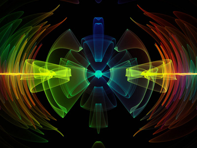 波函数系列。彩色正弦振动光和分形元素作为声均衡器音乐谱和量子概率项目背景的抽象排列