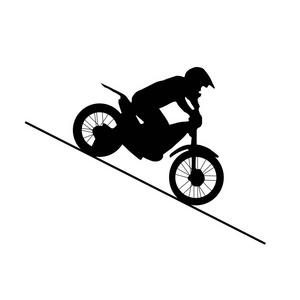 独立的黑色剪影摩托车骑马下山。矢量插图