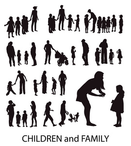 组的向量轮廓 儿童和家庭