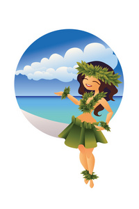 夏威夷的年轻草裙舞的海洋海滩