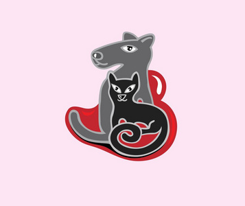 猫狗爱的标志, 艺术矢量设计