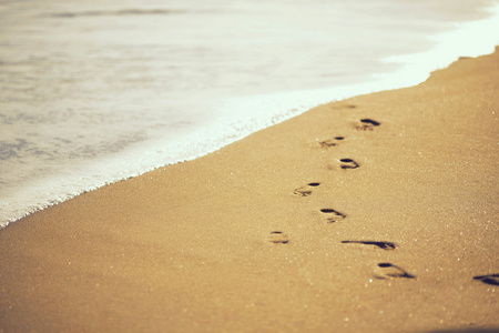 在沙滩上的脚步声照片