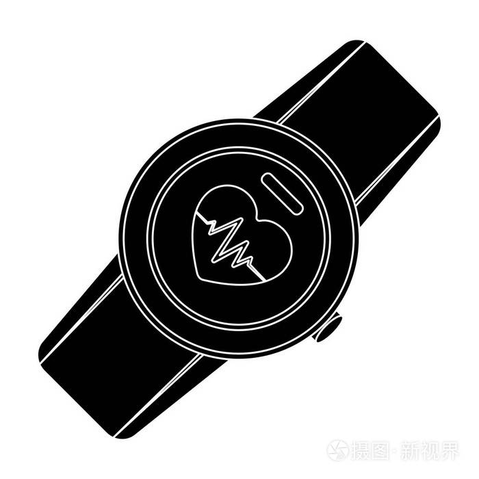 运动员的手表.健身房锻炼单个图标在黑色风格矢量符号股票图