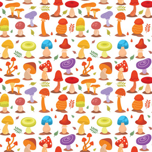 香菇木耳木耳不同艺术风格设计真菌矢量插图红帽无缝图案背景