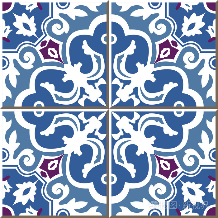 老式无缝墙砖蓝色螺旋花摩洛哥