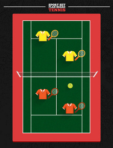 网球拍法院和球员的位置
