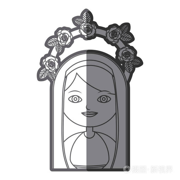 单色剪影图处女玛利亚卡通玫瑰花冠插画 正版商用图片0pbqvt 摄图新视界