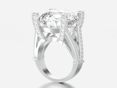 3d 插图白色金色或银色纸牌订婚灰色背景钻石戒指装饰