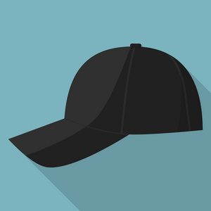 黑色棒球帽图标的侧面视图, 平面样式
