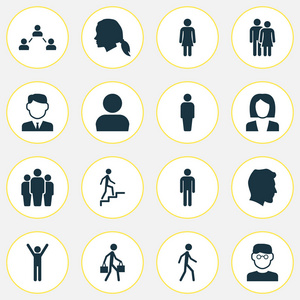 成员的图标人形图标设置.集合的快乐, 科学家, 成员和其他元素.