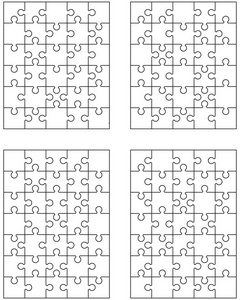 矢量图的四个不同的白色拼图，分开