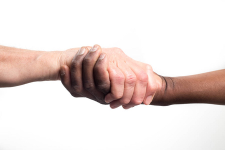 高加索人抓非洲人的手照片